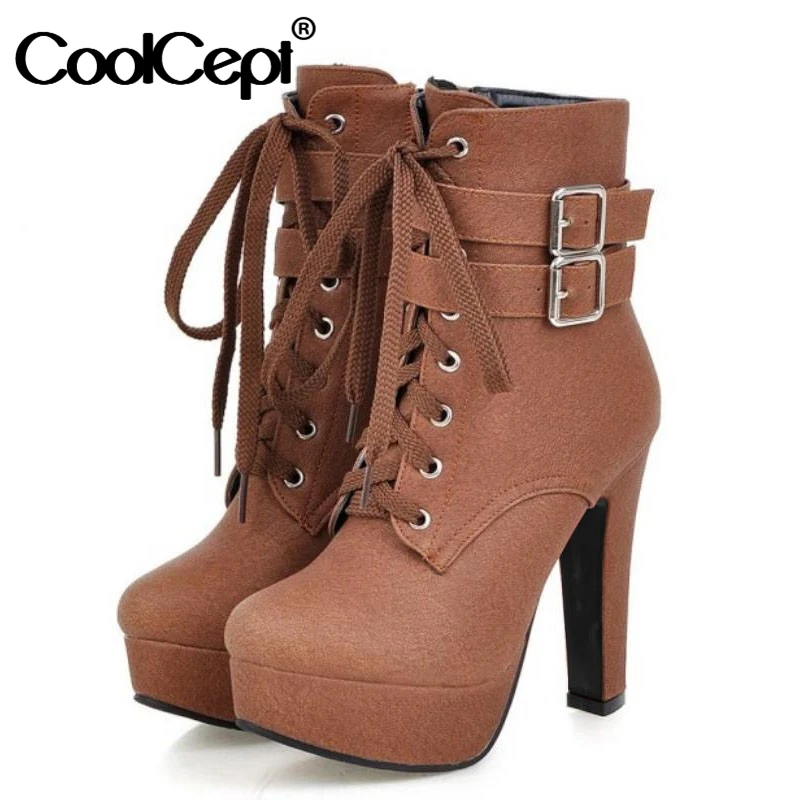 Модные женские ботинки CoolCept ботильоны на высоком каблуке обувь платформе