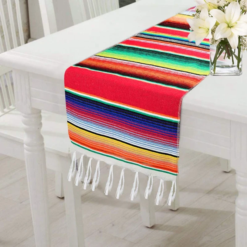 2 Pack 14 By 84 Inch Mexican Table Runner x Party Wedding Decorations Fringe Cotton Serape Blanket Runn | Дом и сад