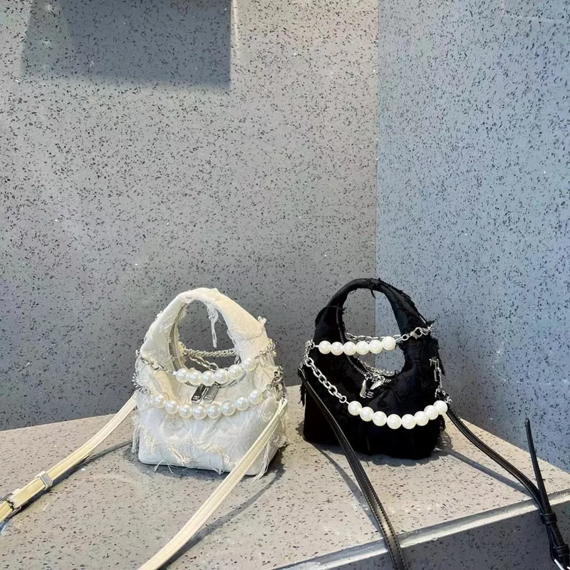 

Famous Luxury Brand Ladies Pearl Chain Bucket Underarm Bag 2021 New Fashion High Quality Crossbody Shoulder Bag Sac Luxe Femme