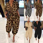 Женский леопардовый комбинезон, облегающий боди с отложным воротником и длинными пуговицами, комбинезоны большого размера с коротким рукавом, 30h