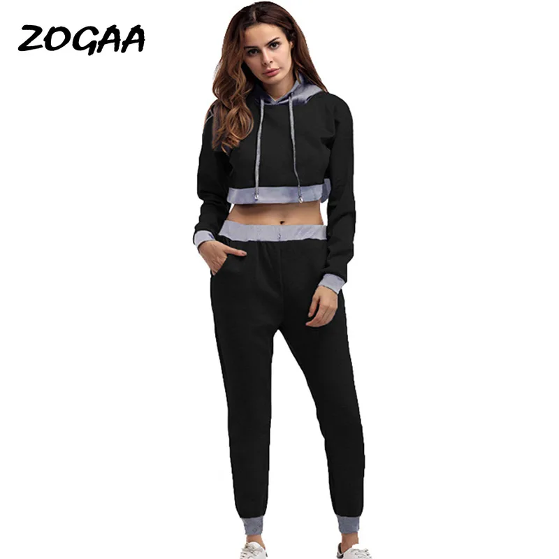 

ZOGAA Sets Women Hot Sale All-match Women's Stitching Hooded Short Sweater Trousers Two-piece Casual Suits Simple Daily Female