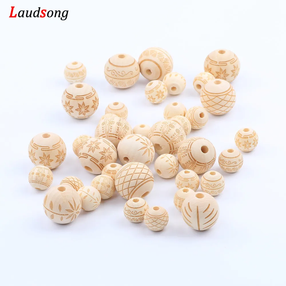 Luadsong 20-25mm Natural Wooden Beads Lead-free Round Wood Flower For Diy Baby Jewelry Making Pacifier Clip Teething Toys | Украшения и