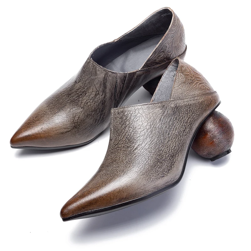 VALLU/2019 г. Осенняя обувь с круглым каблуком женские туфли лодочки винтажная