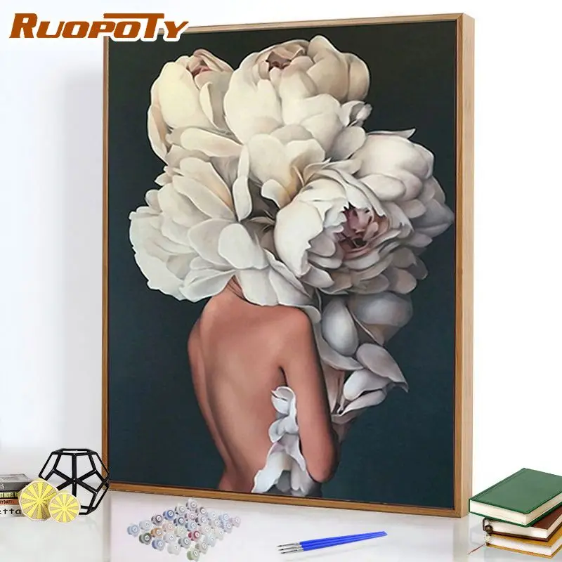 

RUOPOTY Unframe Painting By Numbers Figure Artwork 60x75cm Paint By Numbers feather Girl On Canvas By Numbers Home Decor Gift