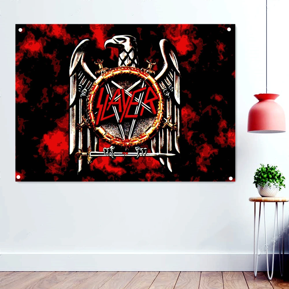 

Death Metal Artist Flags Vintage Decorative Banners Bloody Horror Art Skull Tapestry Rock Band Poster Wall Hanging Cloth D4