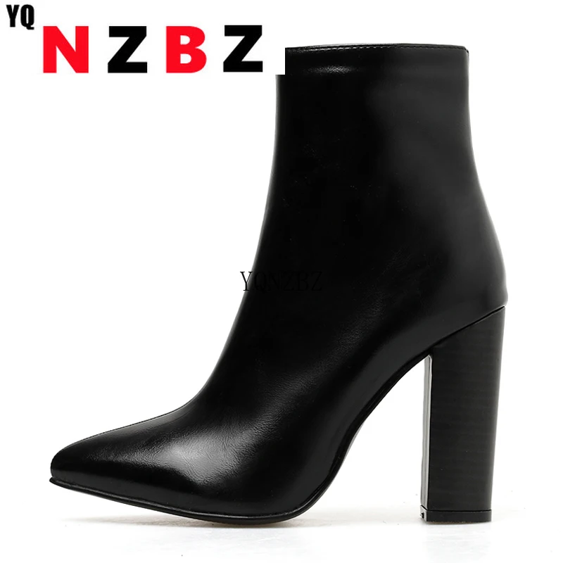 

YQNZBZ Women PU Leather Boots Winter Pointed Toe High Heel Boots Zipper Fashion Motorcycle Boots Brown size 41 42