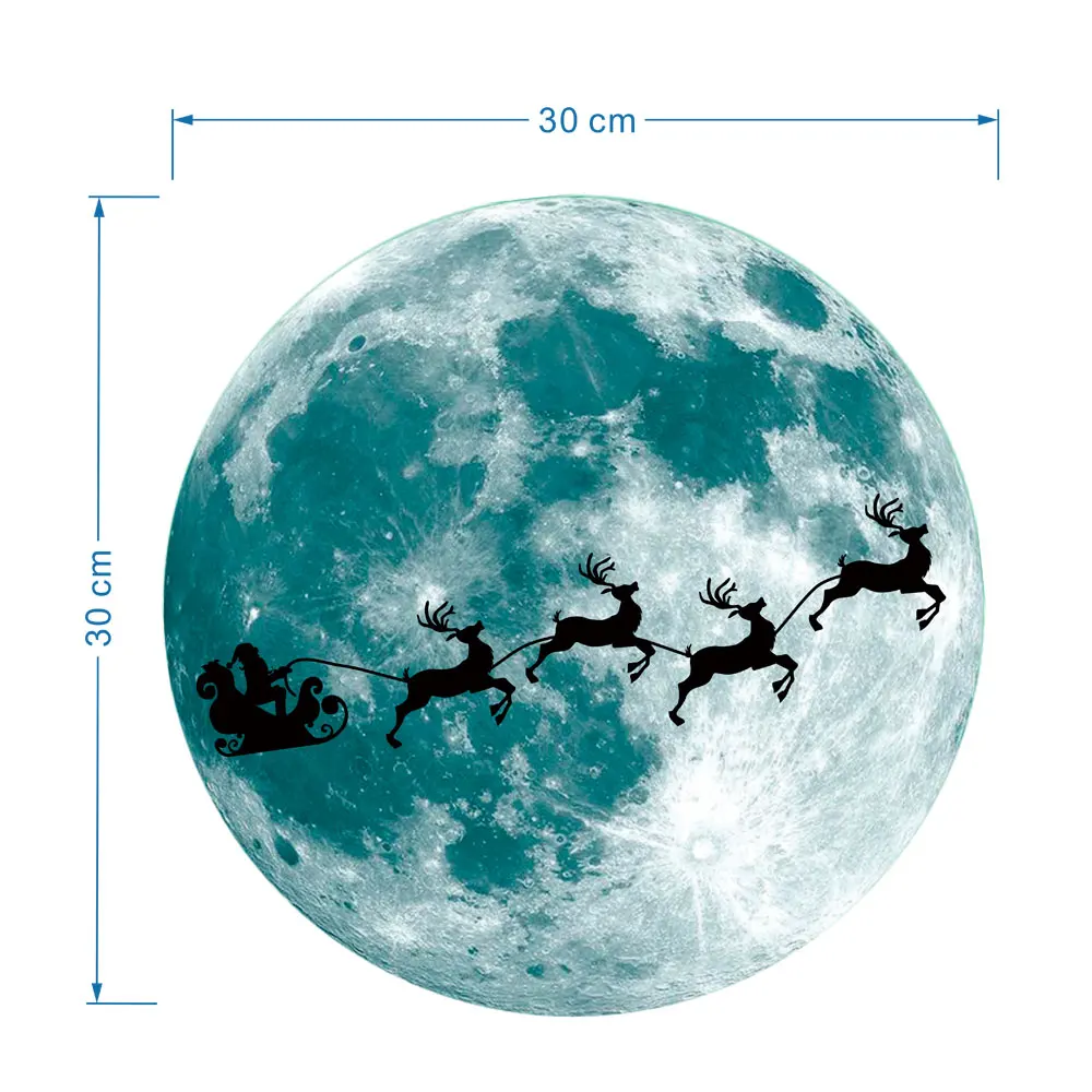 

Santa Claus milu deer 30cm*30cm Halloween New Moon Wall Sticker Fluorescent Moon Recycling Luminous