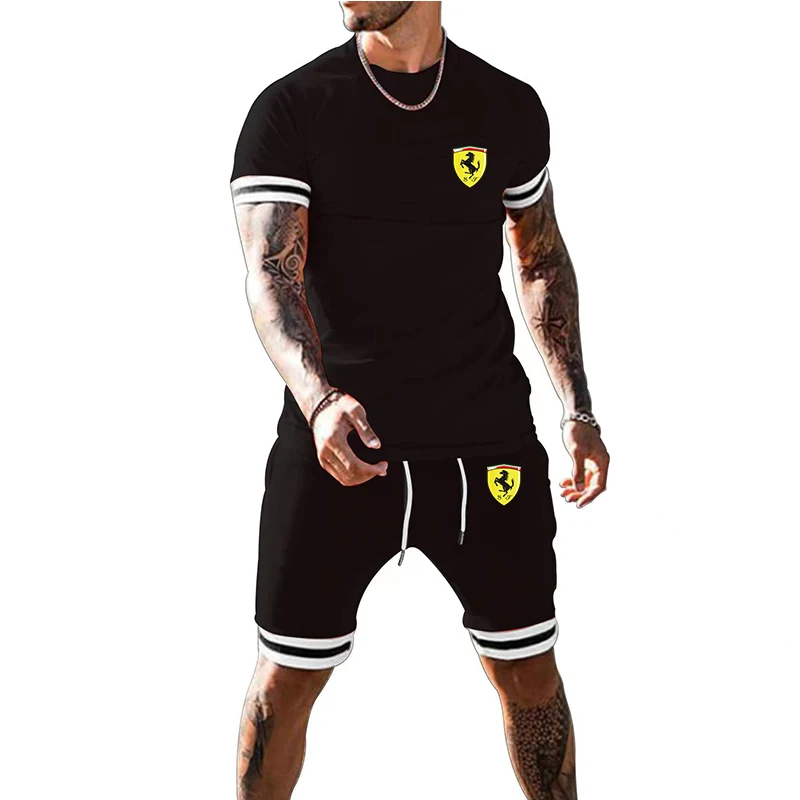 

2021 Summer Men's Sports Suit Men's Casual Sports 2-piece Set Fashion Men's Short-sleeved T-shirt + Shorts Sportswear Suit