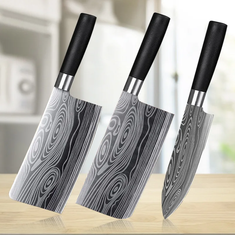 6Pcs Kitchen Knife Set Damascus Pattern Chop Bone Utility Meat Cleaver Steak Sharpener Scissors Tool Holder | Дом и сад