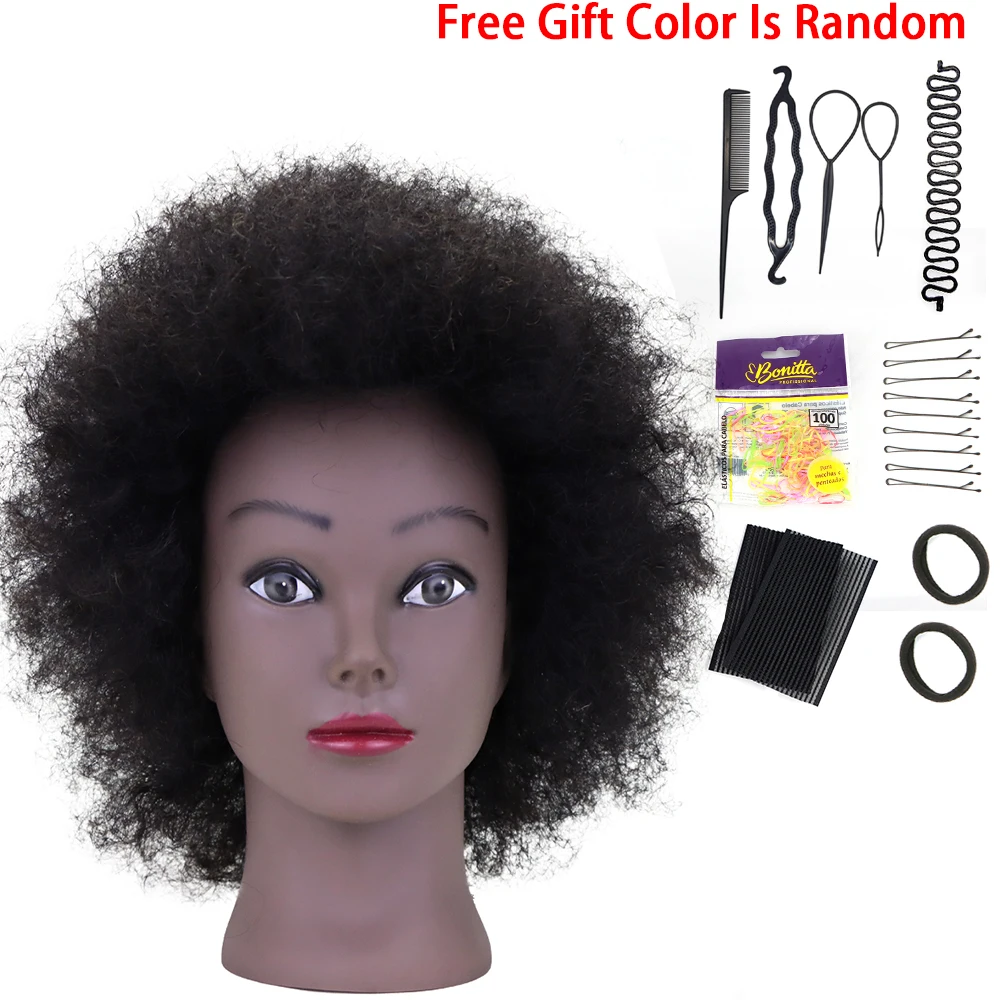 

100% Really Human Hair Afro Mannequin Head Hairdressing Training Head For Salon Cosmetology Manikin Dummy Head For Braiding Hair