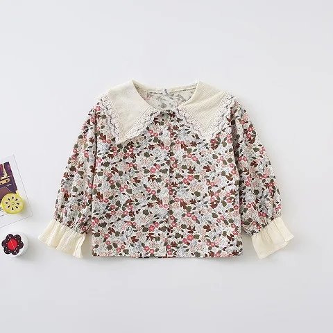 Red Новые осенние кружевные блузки с цветочным рисунком для маленьких детей; рубашки принцессы с оборками и рукавами в Корейском стиле для маленьких девочек; милые топы - Color: Red