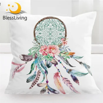 BlessLiving Big Dreamcatcher Cushion Cover Outdoor Sofa Home Pillow Covers Boho Feathers Decorative Throw Pillow Case 18" x 18" 1