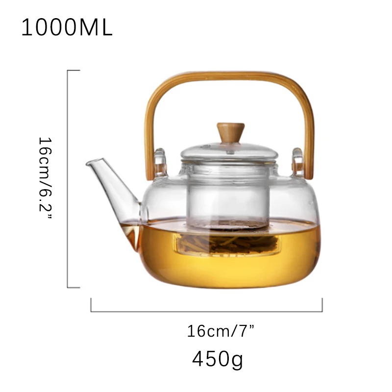 

Yoki Thickened Glass Tea Pots Heat-Resistant Kettle with Bamboo Handle Can Be Used Electric Ceramic Stove Boiling Flower Tea Pot