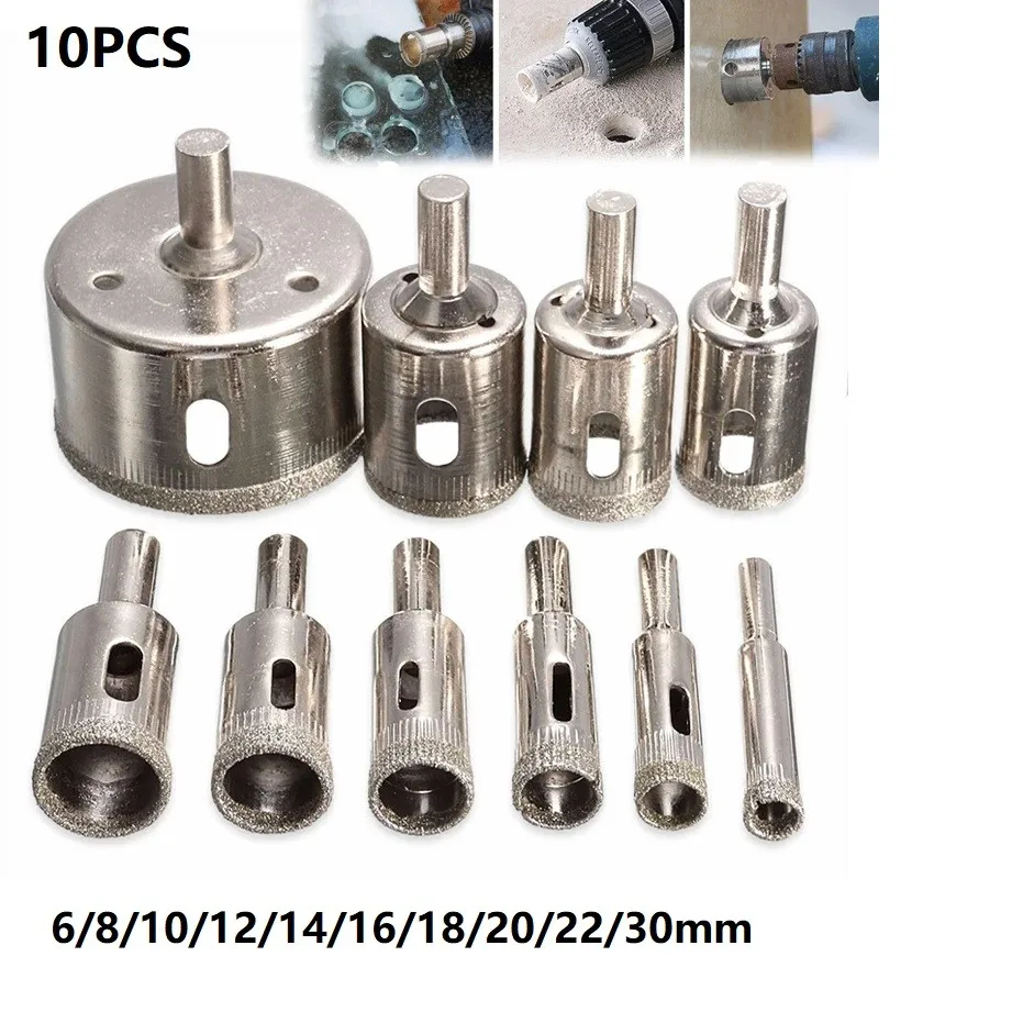 

10Pcs Diamond Coated Drill Bit Set Glass Ceramic Tile Marble Hole Saw Core Cutting Drilling Tool 6-30mm