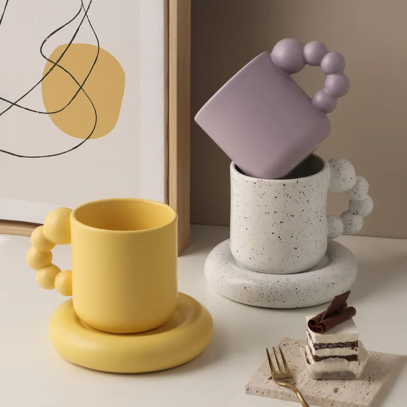 

Креативная кофейная чашка и тарелка с вращающейся ручкой, 325 мл, скандинавский домашний декор, чайная кружка ручной работы, поднос, персонал...