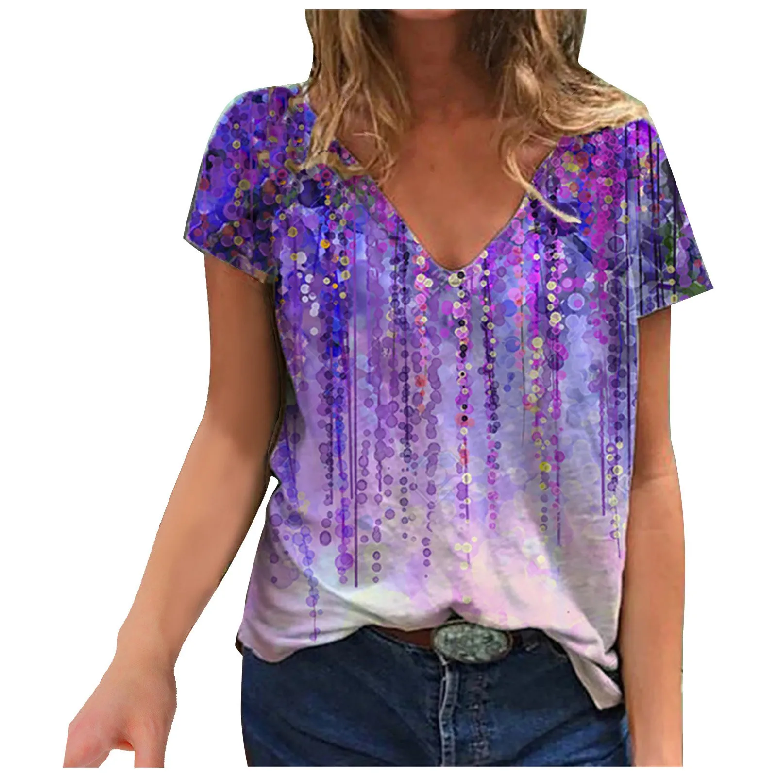 Размера плюс Топы с v образной горловиной и багровым принтом Блузки для женщин 2021
