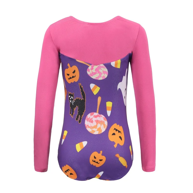

Dance Clothes Girls Long-sleeved Halloween Pumpkin Head Pattern Body Suit Children Ballet Gymnastics Practice Clothes