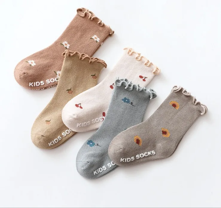 

Spring New Fashion Kids Cotton Socks Baby Floral Print Ruffled Stocking Medium Tube Socks for Autumn 0-3 Years