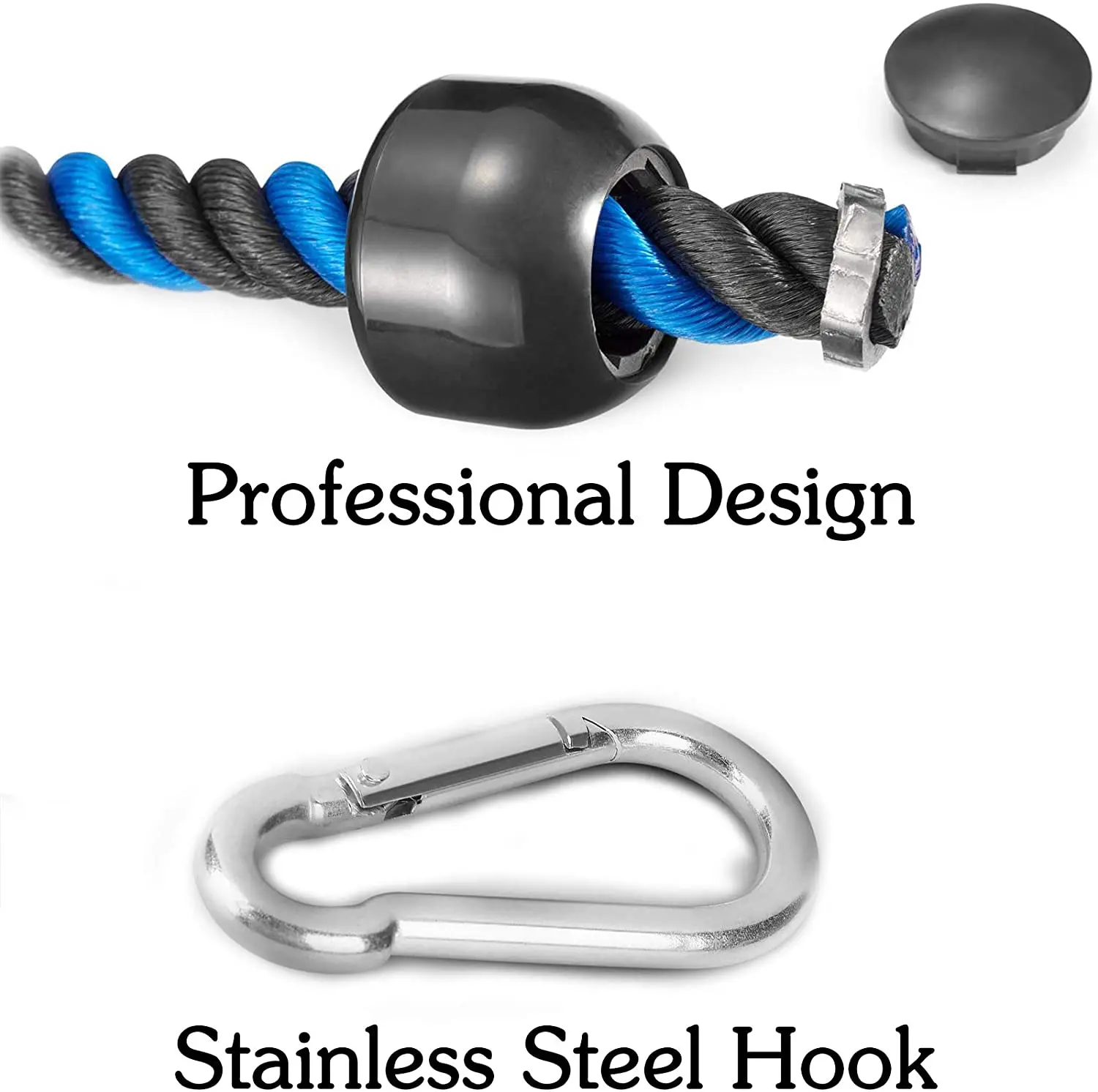 

Heavy Duty Tricep Rope LAT Pull Down Attachments for Gym 36 Inch Braided Nylon Cable with Stainless Steel Snap Hook