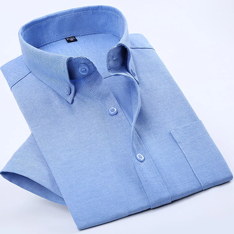 Модные Оксфордские повседневные мужские рубашки с коротким рукавом, Camisa Masculina, на пуговицах, с воротником, в полоску, Летний стиль, официальная мужская рубашка
