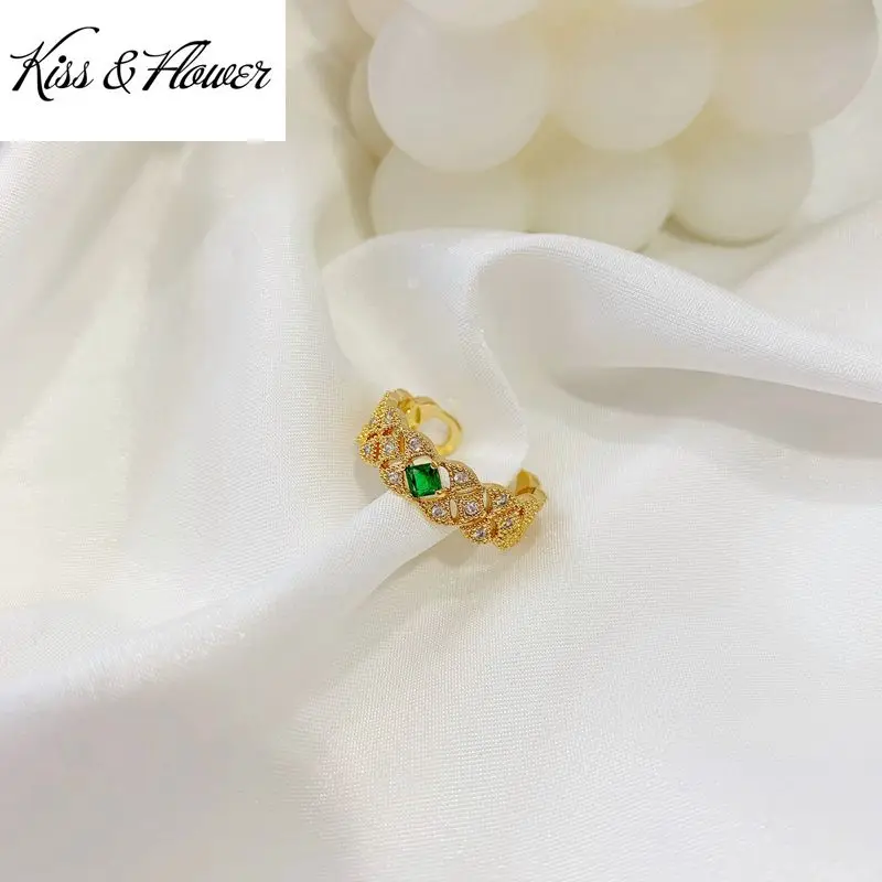 

KISS&FLOWER RI144 Fine Jewelry Wholesale Fashion Woman Bride Birthday Wedding Gift Vintage AAA Zircon 24KT Gold Resizable Ring