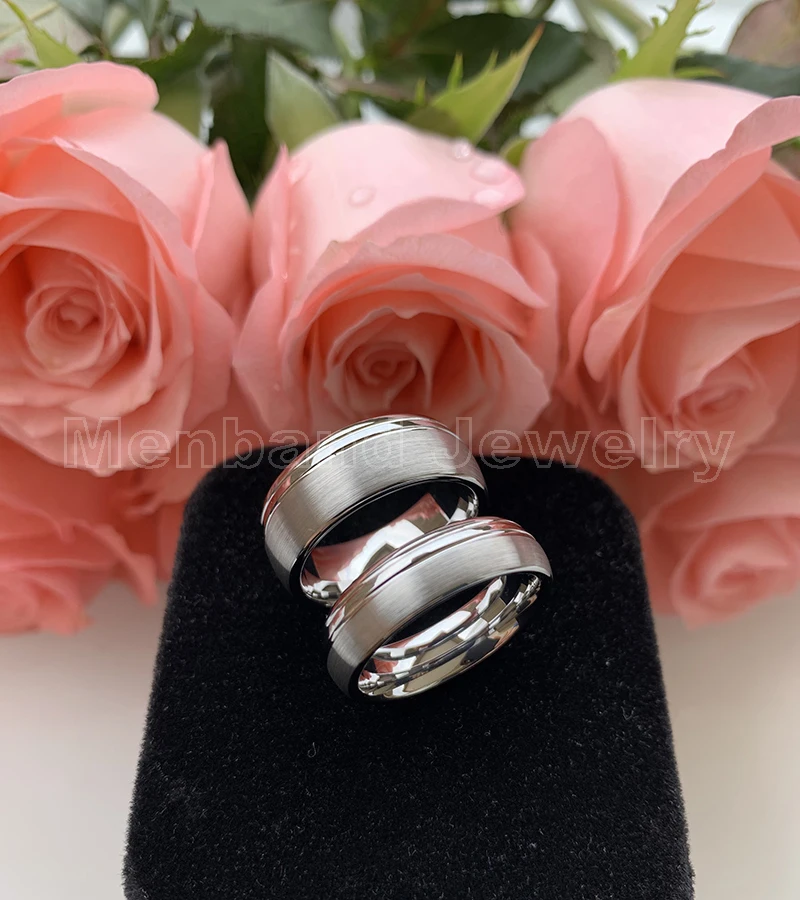 Мужское и женское кольцо из карбида вольфрама с матовой полированной отделкой 6