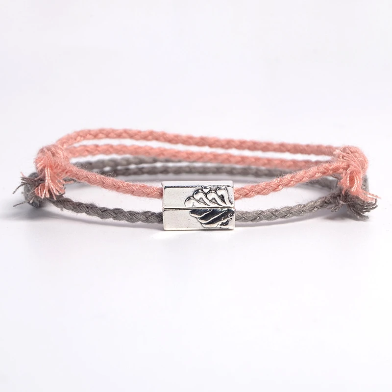 ABL107(1) тонкий розовый/серый шнур ручной работы плетеный браслет в стиле хиппи