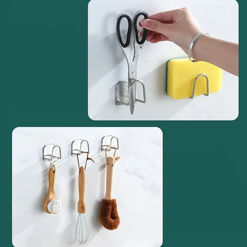 

U-shaped Stainless Steel Hook Sponge Rack Kitchen Non-perforated Storage Hook Multi-purpose Hook Home Kitchen Storage Organiz