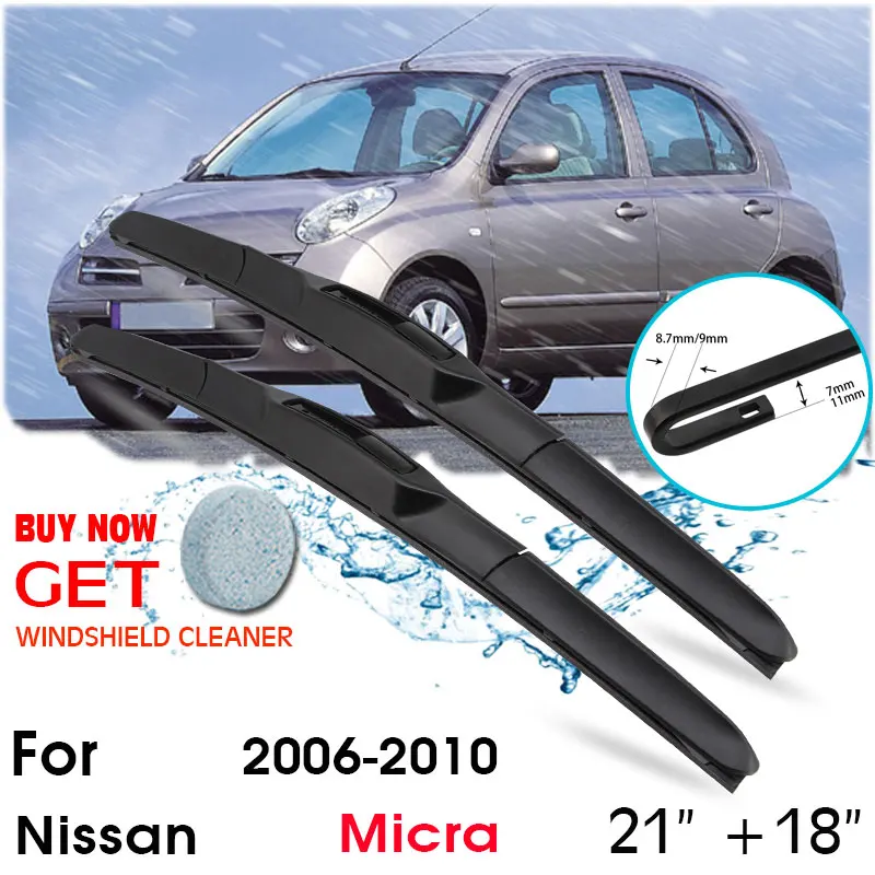 

Car Wiper Blade Front Window Windshield Rubber Silicon Refill Wipers For Nissan Micra 2006-2010 LHD/RHD 21"+18" Car Accessories