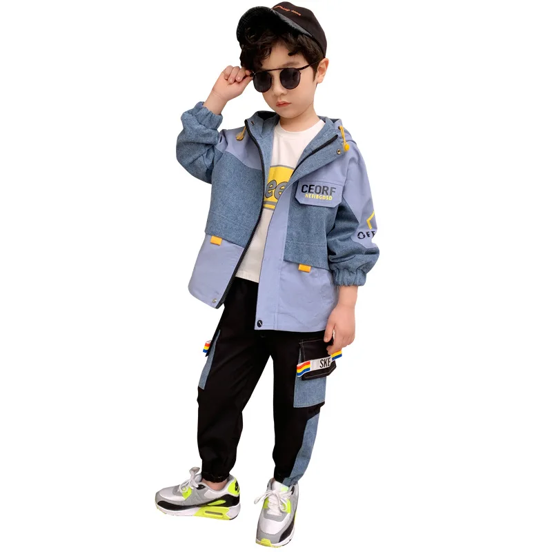 

Cool Loose Spring Autumn Boys Clothing Suits Coat + Pants 2pcs/Set Kids Teenager Sportswear School Uniform Tracksuit High Qualit