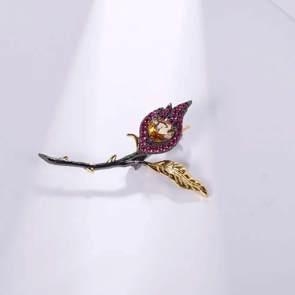 Женская Брошь из серебра 925 пробы с натуральным Цитрином | Украшения и аксессуары