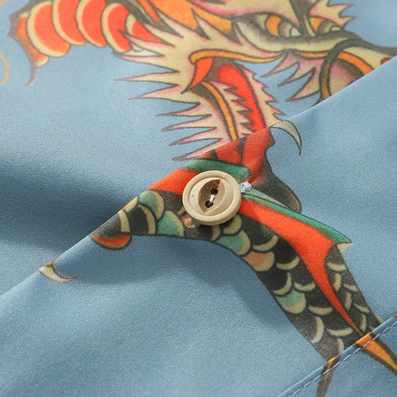 Рубашка мужская с принтом китайского дракона модная блузка коротким рукавом