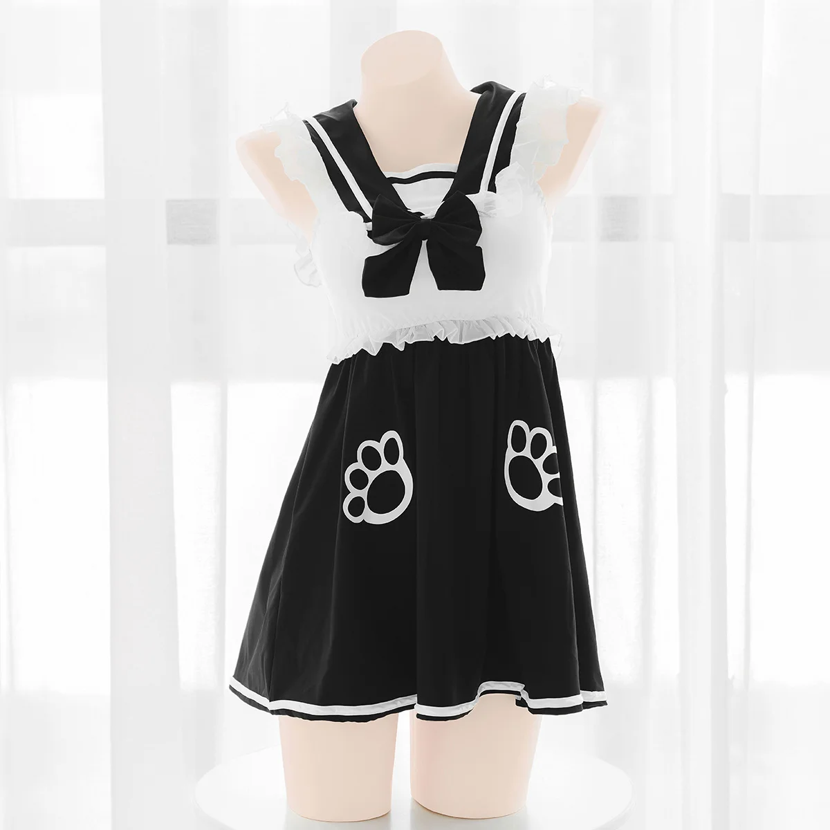 Black Cute cat Swimsuit Sailor collar uniform style hot spring Cosplay swimwear | Costumes
