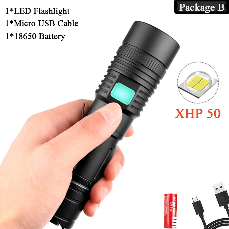 Package B 7000LMs XHP70.2 супер Мощная Вспышка светильник XHP50 USB зум светодиодный фонарь Лампа тактическая охотничья светильник 18650 26650 Отдых на природе - Испускаемый цвет: Package B