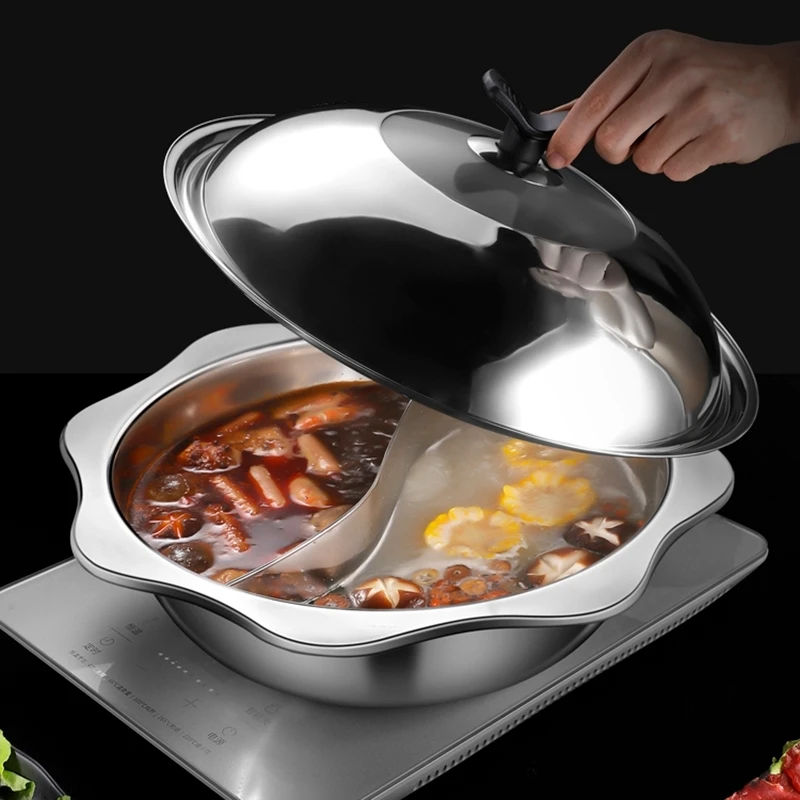 

Gas Induction Cooker Mandarin Duck Hot Pot Divided Home Kitchen Stainless Steel Hotpot Fondue Chinoise Big Shabu Chafing Dish