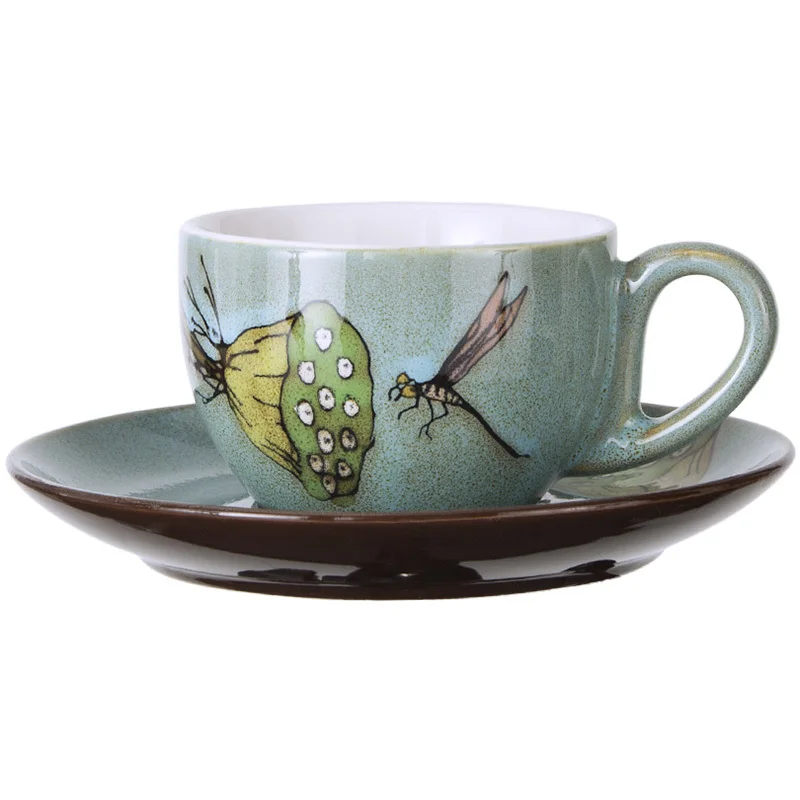 

Ceramic Coffee Cup And Saucer Set Espresso Cappuccino Latte Mugs Creative Chinese Retro Style Hand-painted Household