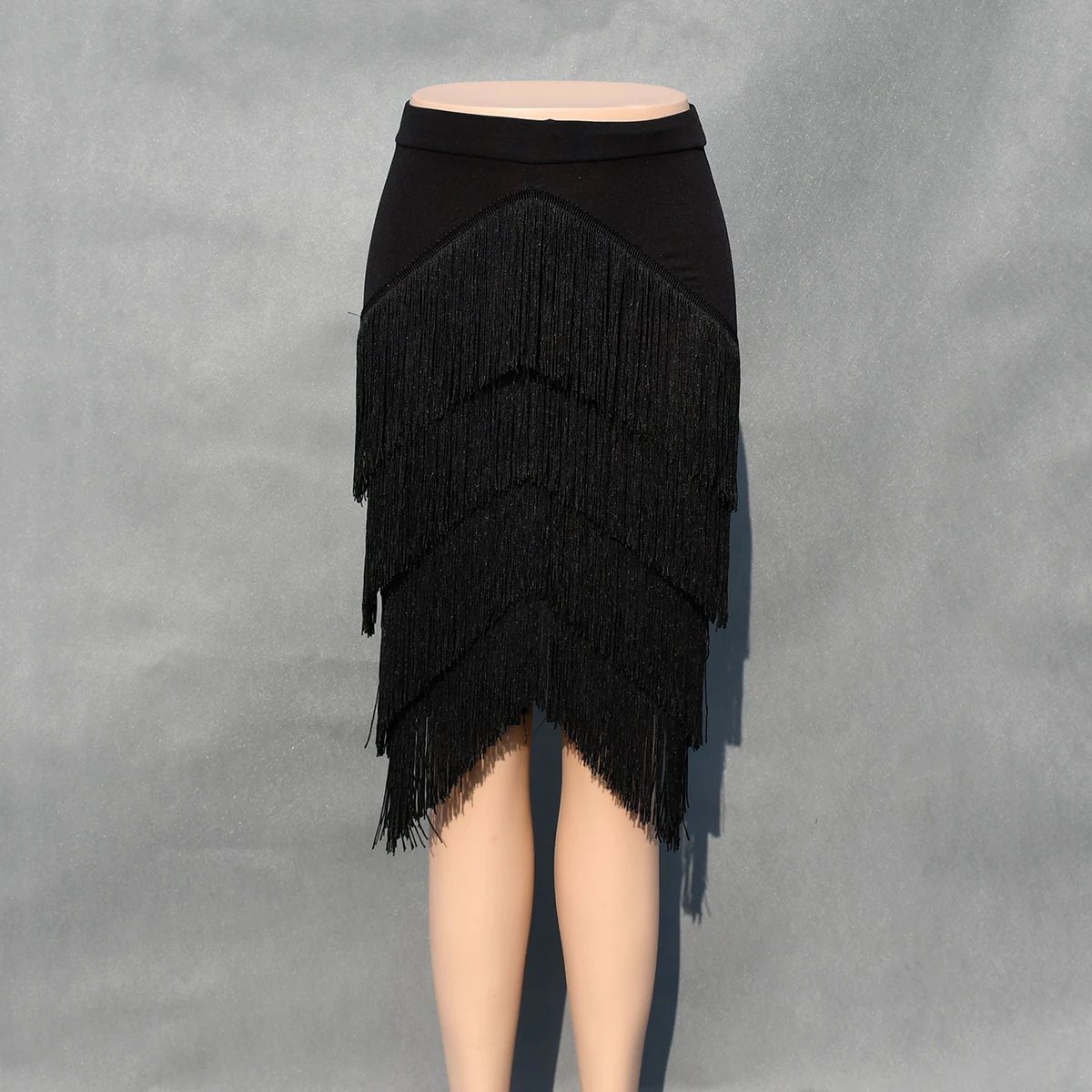

Women's Black Tassel Latin Dance Skirt Sexy Stretch Slim Fringed Adult Samba Chacha Tango High Waist Asymmetrical Skirt
