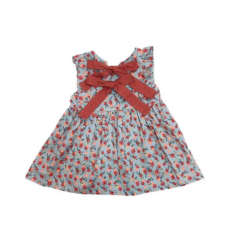 

Baby Girls Floral Printed Dress For Summer Sleeveless Cute Elegant Birthday Party Back Bow Children Dresses Kids Clothing y57