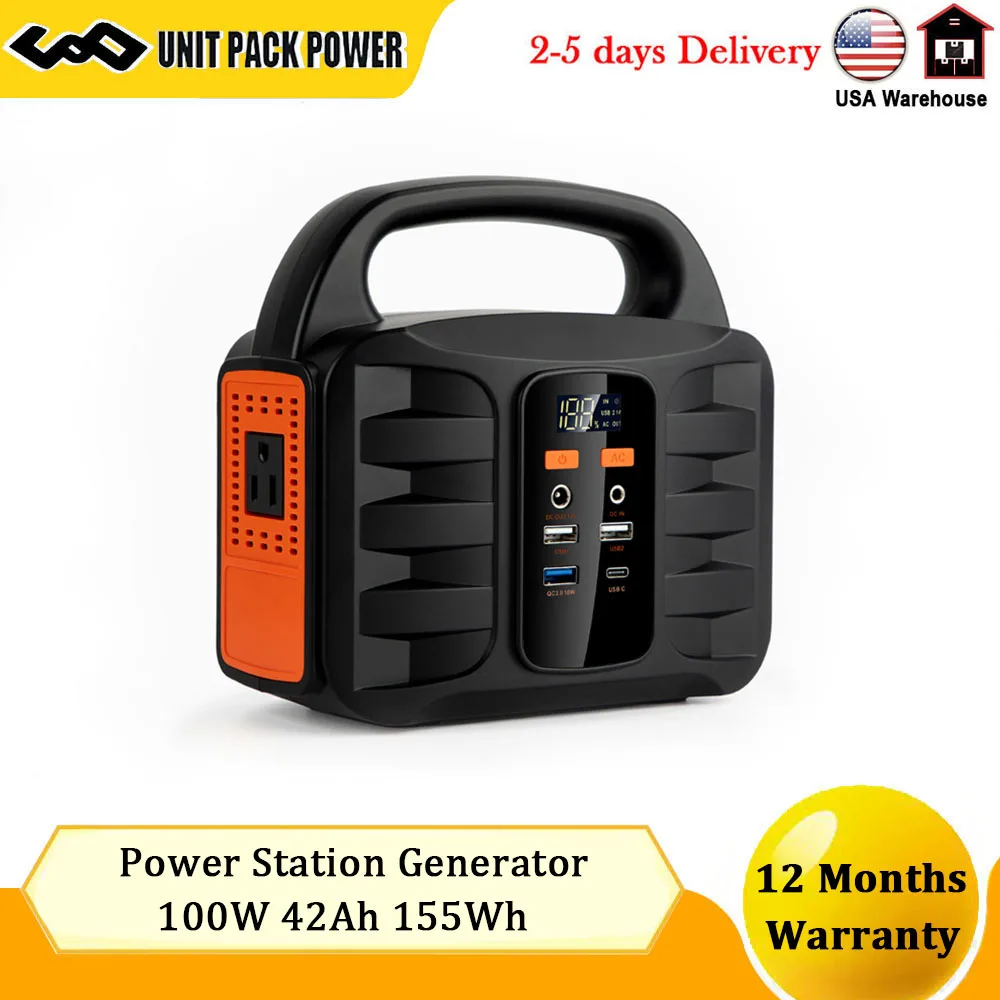 

100W Power Station 42Ah 155Wh Emergency Generator Power Bank Jump Starter Energy Storage 220V/110V with 12V 5V USB Output