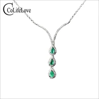 colife jewelry fashion silver emerald necklace for party 3 pieces 34mm natural emerald necklace 925 silver emerald jewelry