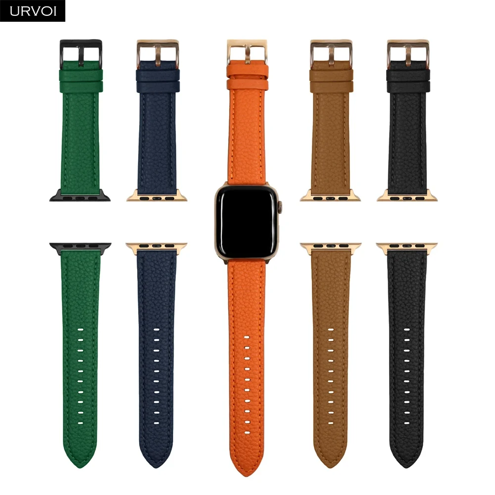 Ремешок URVOI для Apple Watch series 7 6 SE 5 4 3 2 1 браслет из натуральной зернистой кожи личи