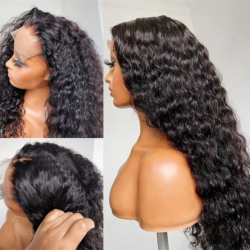 

Black Color Curly Synthetic Lace Front Wig 180% Heavy Density Heat Resistant Fiber Long Curly Wigs For Black Women Side Part