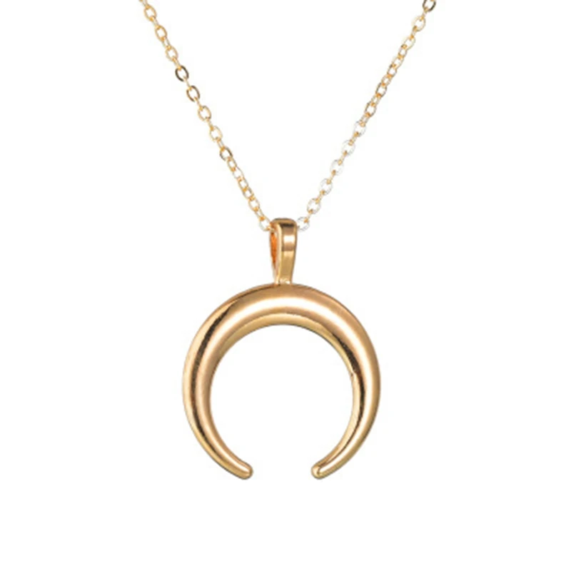 

Stainless Steel Curved Crescent Moon Pendant Necklace OX Double Horn Necklaces for Women Delicate kolye Jewelry