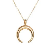 stainless steel curved crescent moon pendant necklace ox double horn necklaces for women delicate kolye jewelry
