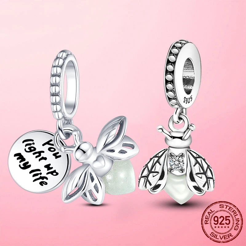 

Hot New Silver Color Glow-in-the-dark Firefly Dangle Charm Pendant fit for Original Brand Bracelet Charms Jewelry