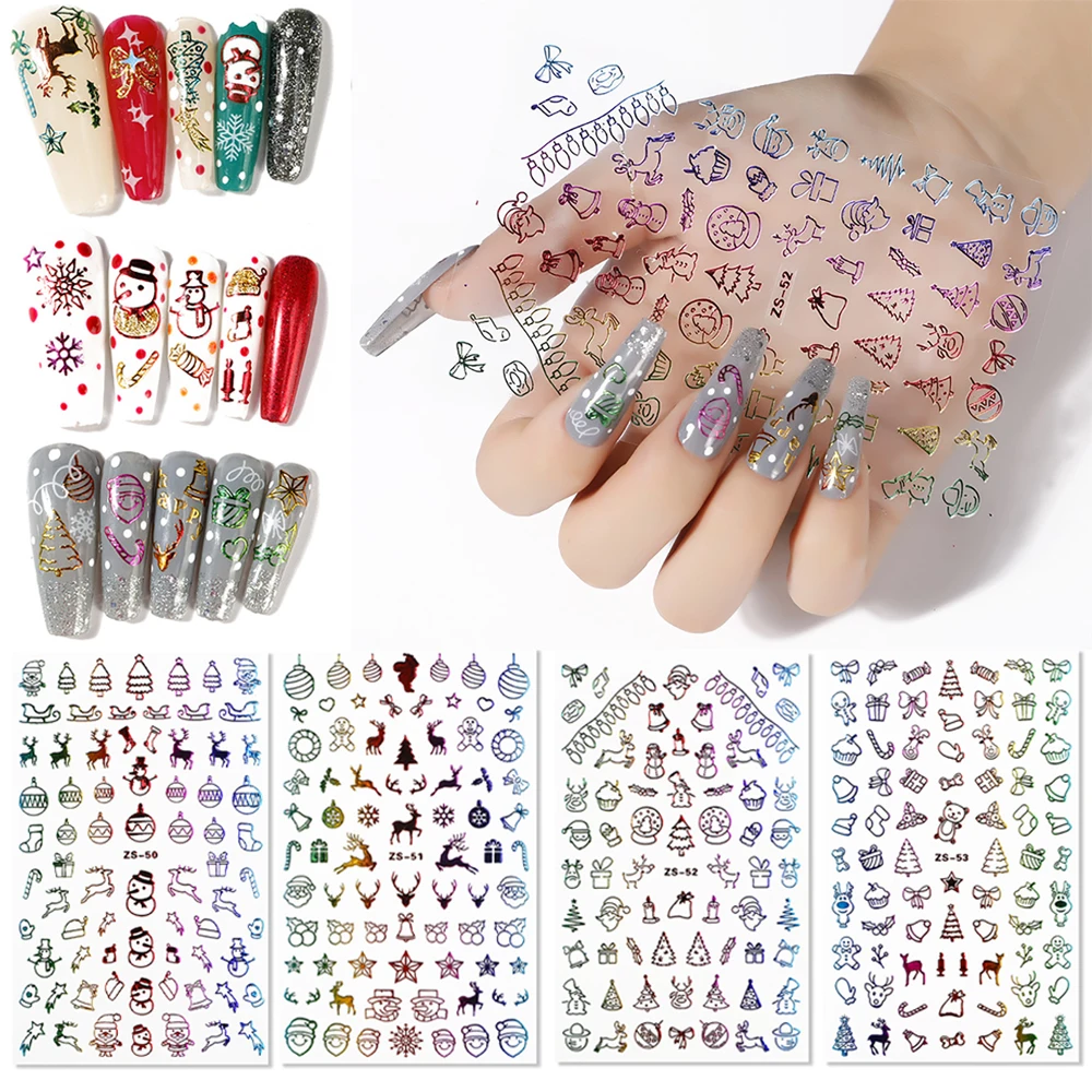 1 лист 3D Водонепроницаемый нейл арта снежинки лося зимняя наклейки для ногтей с