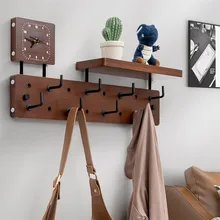 Wall Mount Rack Creative Combination Shelf Coat Hooks Living Room Decorative Wall Shelf Wooden Wall Tray Holder Home Organizer