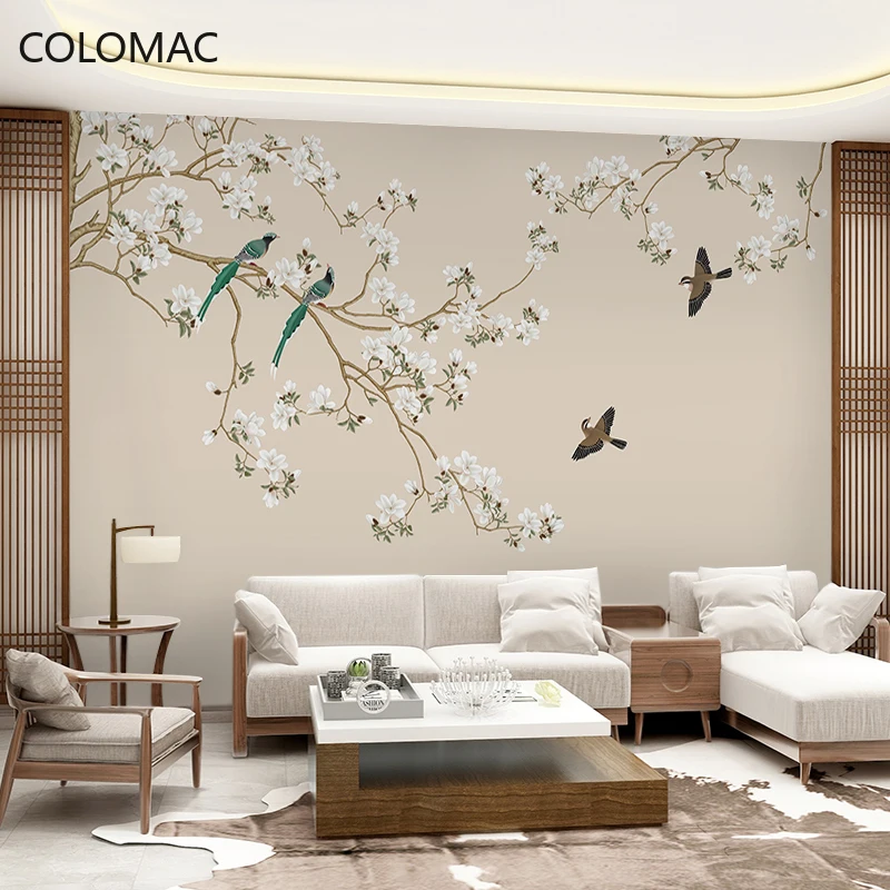 

Обои в гостиную с цветами и птицами, спальни, прикроватной тумбочки, дзен, декоративные настенные виниловые обои, домашний декор, Прямая пос...