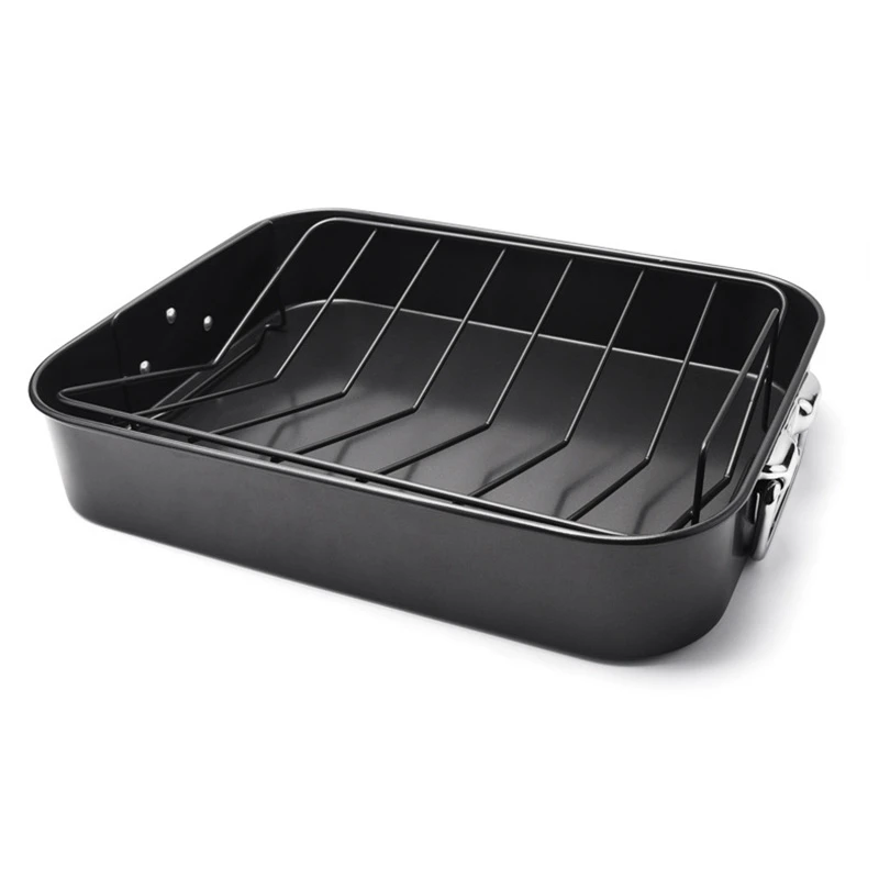 

Kitchen Nonstick Rectangular Deep Dish Roasting Pan Barbecue Bakeware Roaster with Rack BBQ for Oven Baking