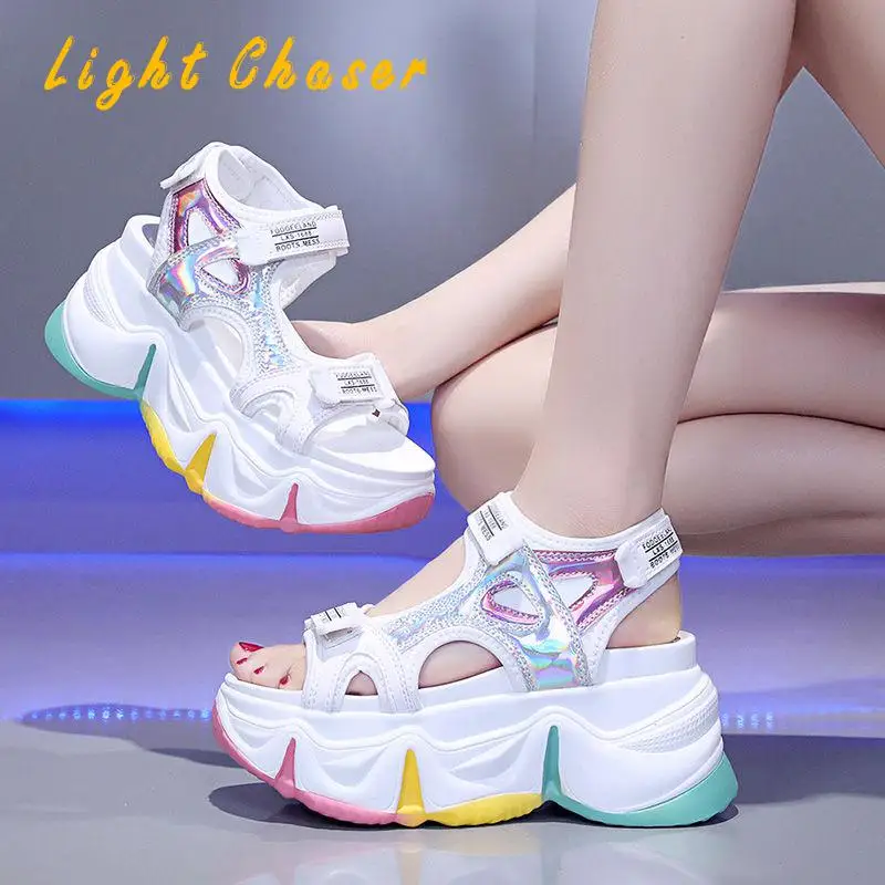 

Sports Sandals Women 2021 Summer New All-match Rainbow Platform Sandals Trifle Roman Sandals Ladies High Heels Flat Casual Shoes